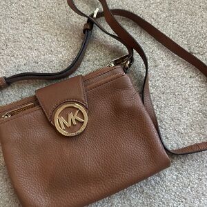Michael Kors Brown Leather Crossbody Bag with Gold Accents